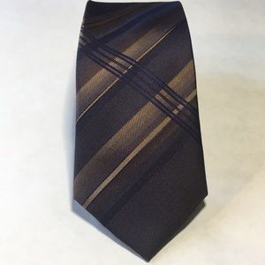 Perry Ellis deep purple and brown plaid silk tie. NWT